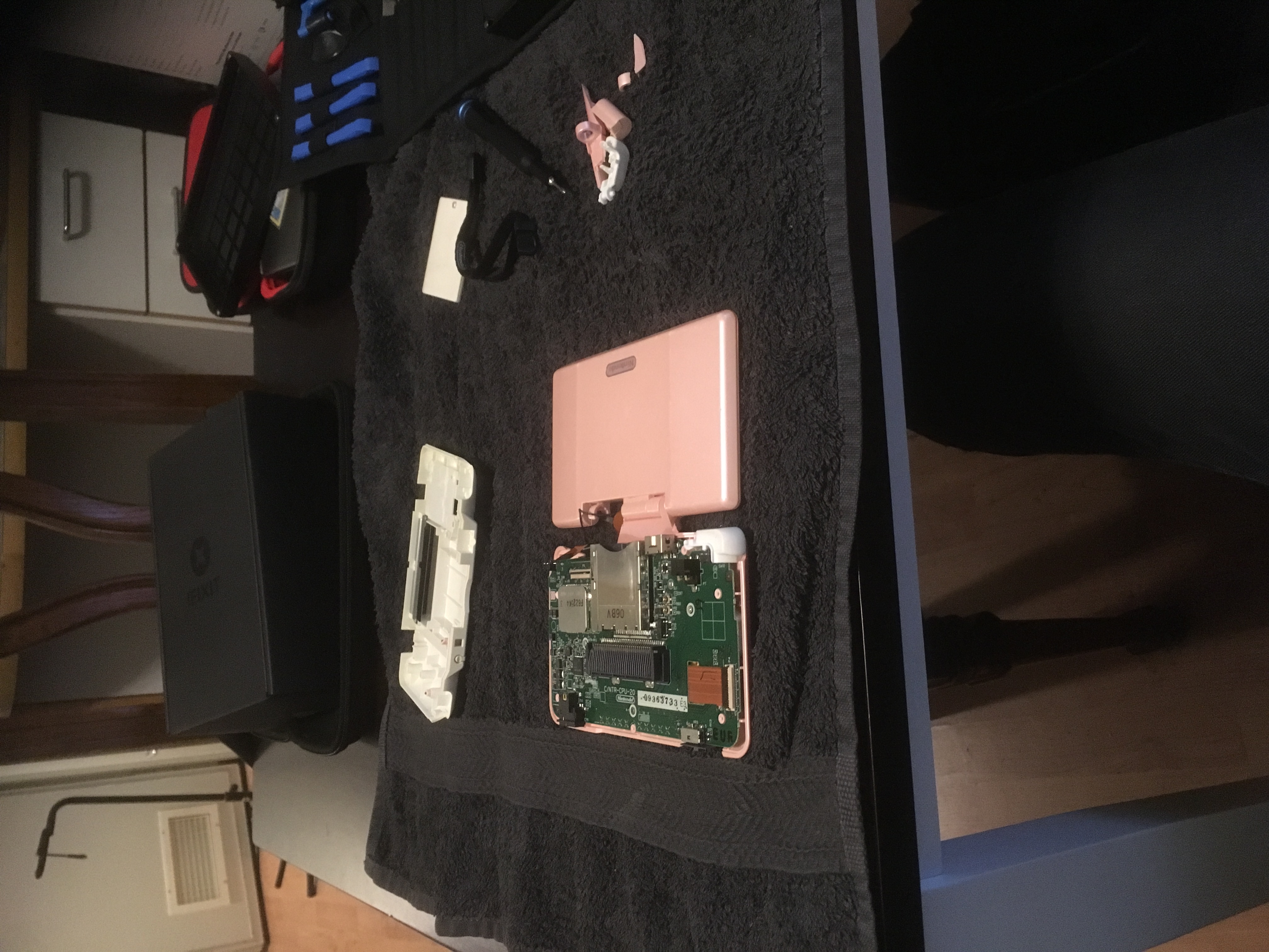 pieces of the console on a work surface