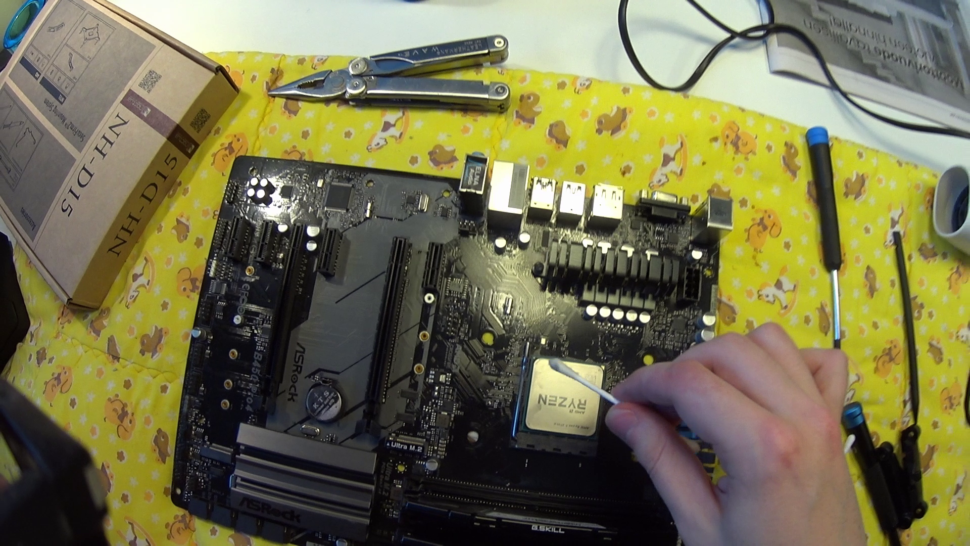 motherboard and CPU with the cooler removed