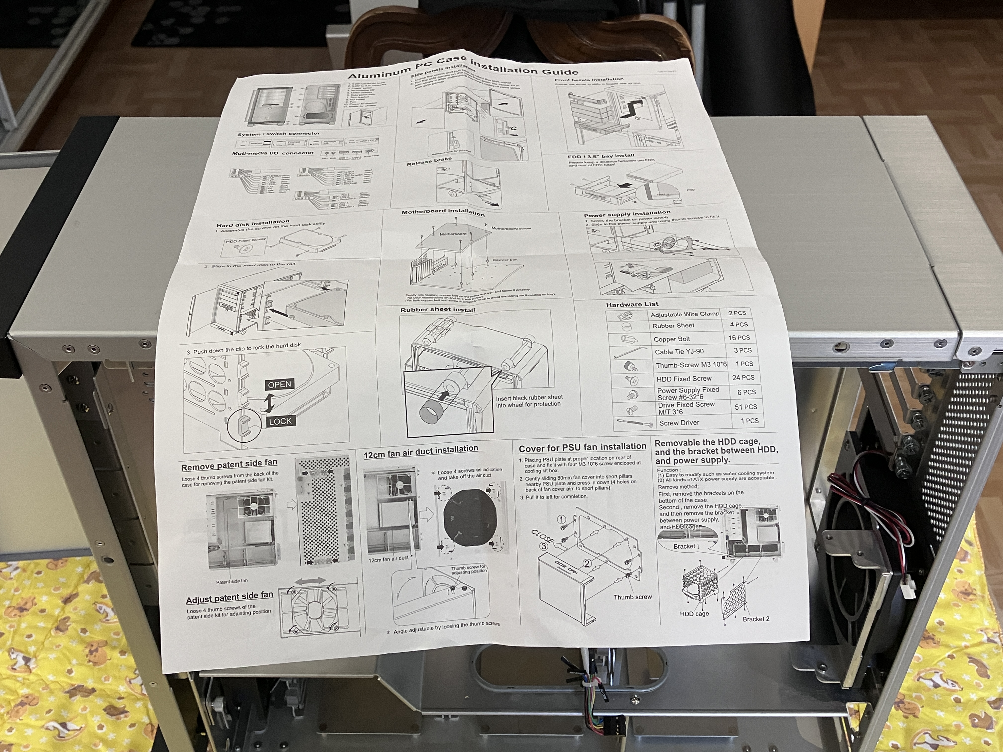 the instructions leaflet resting on top of the case