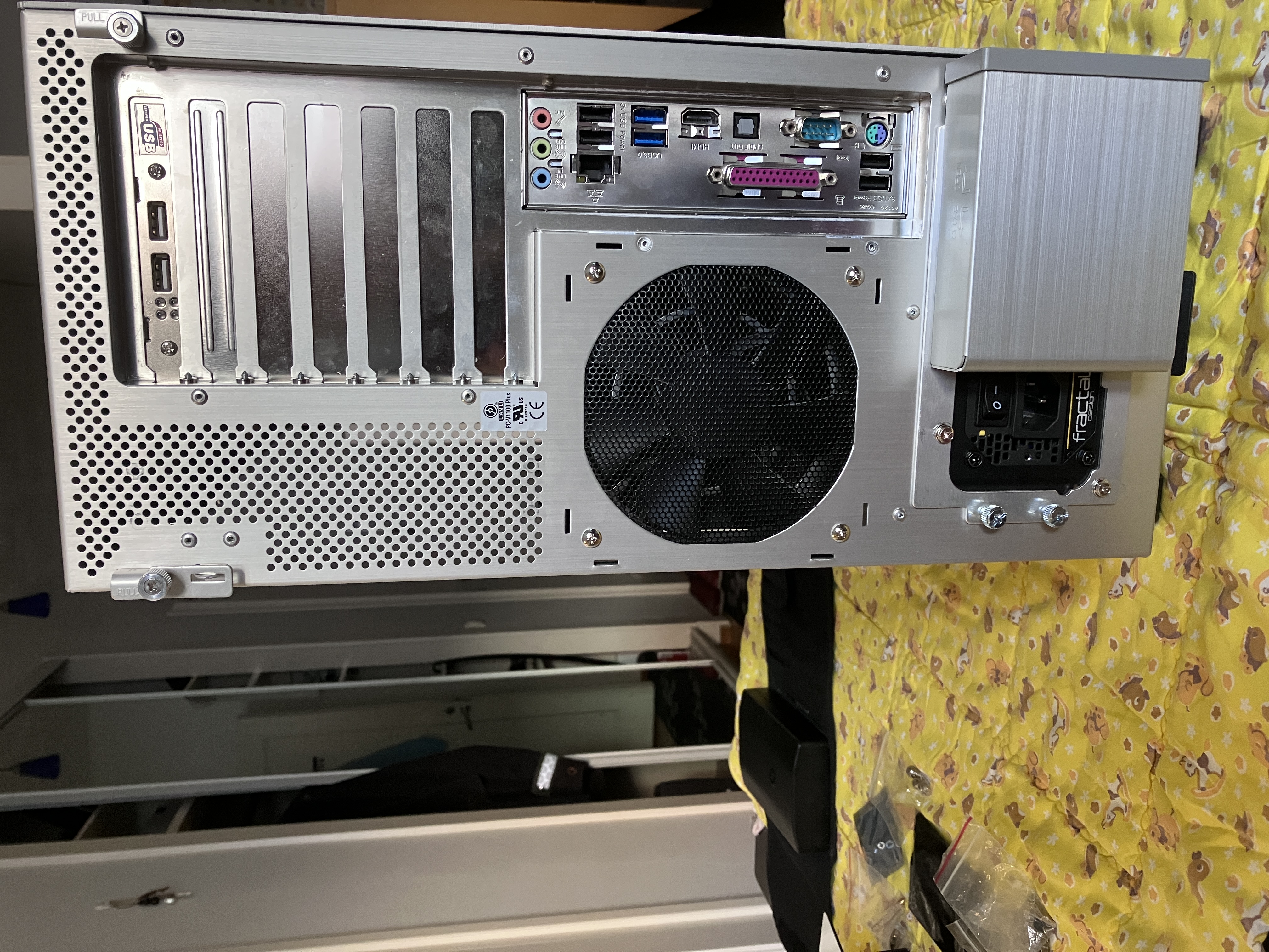 the rehoused build from the back, showcasing the air duct