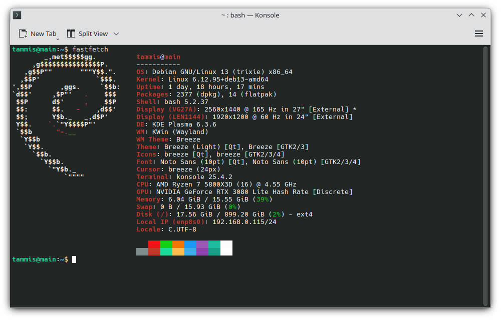 fastfetch showing Debian system details